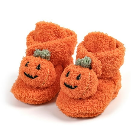

Baby Halloween Pumpkin Booties Cozy Fleece Slippers Soft Baby Socks Shoes Winter Warm Infant Newborn Crib Shoes First Walkers