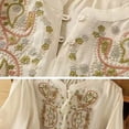 thumbnail image 3 of Bixock Linen Shirts for Women Crew Neck Short Sleeve Casual Tops Vintage Embroidery Loose Cropped Comfortable Breathable Pullover Blouse Beach Vacation Tops for Women Clothes, 3 of 3