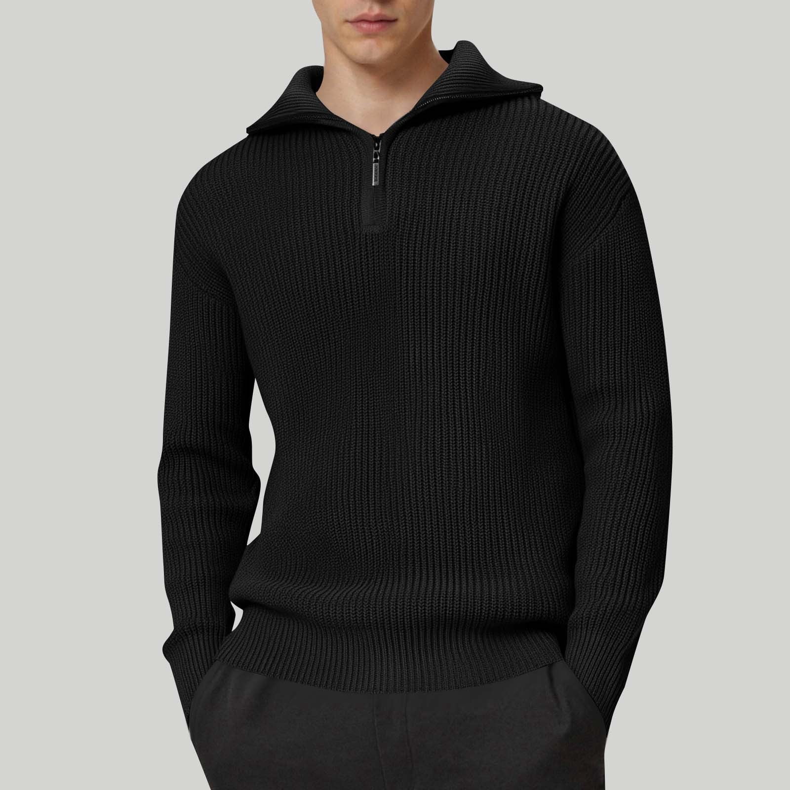 ZVNAΖH Men's Fashion Quarter Zip Pullover Long Sleeve Quilted Fall Ribbed Knit Sweatshirt Polo Mock Neck Sweaters