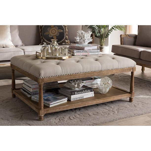 French Country Ottoman Linen Beige 511