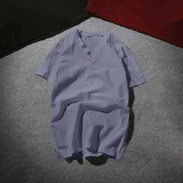 pstuiky camisetas de hombre, Camisa estilo vintage informal de color liso con cuello en V y manga corta para hombre camisetas de hombre xxxxl