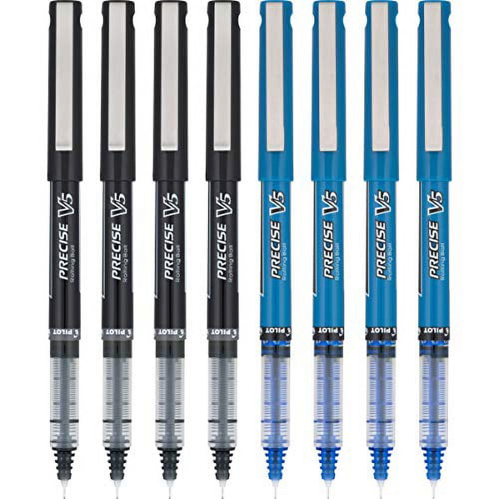 Pilot Precise V5 Premium Rolling Ball Pens, Extra Fine Point, Black and Blue Inks, 8 Count (16411)