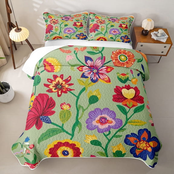 Erosebridal Colorful Blossom Twin Quilt Set,Colorful Tropical Art Twin Coverlet Set For Girls,2-Piece