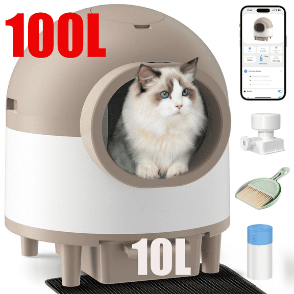 REDSASA Self-Cleaning Cat Litter Box, Litter Box,Smart Automatic Litter Box, Large Litter Box , 100L Large Capacity APP Control/Integrated Safety Protection Brown