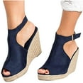 thumbnail image 4 of Summer Saving Clearance! Tuobarr Women's Wedge Sandals Fashion Women Solid Summer Ladies Comfy Sandals Slope Heel Casual Beach Shoes Dark Blue US Size 6, 4 of 4