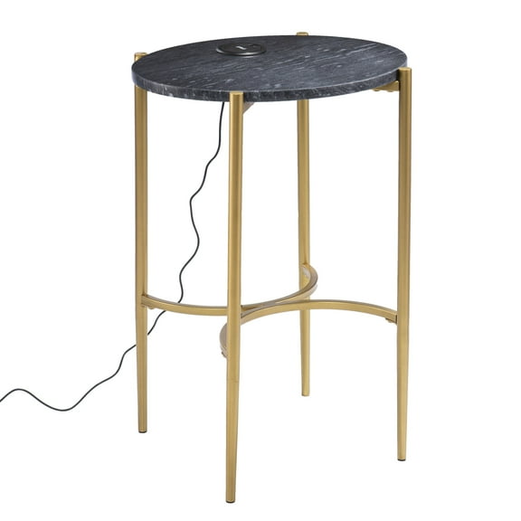 SEI Furniture Clarvin End Table with Wireless Charging Station Gold-Black
