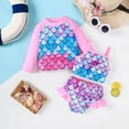 thumbnail image 5 of Girls Swimsuit 3 Piece Cover Up Kids Two Piece Floral Scale Print Top Shorts Kids Set, 5 of 9