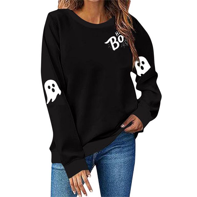 NMMUED Chandails d'Halloween pour Femmes, Chandails Graphiques pour Femmes, Hauts d'Halloween pour Femmes, Chandails d'Automne pour Femmes, Tenues d'Halloween pour Femmes, Chandails Mignons, Noir P