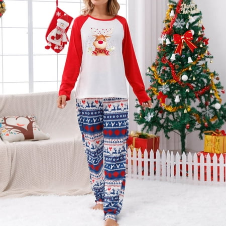 

Tfalo Christmas Pajamas For Family Parent-Child Warm Christmas Set Printed Home Wear Pajamas Two-Piece Mom Set