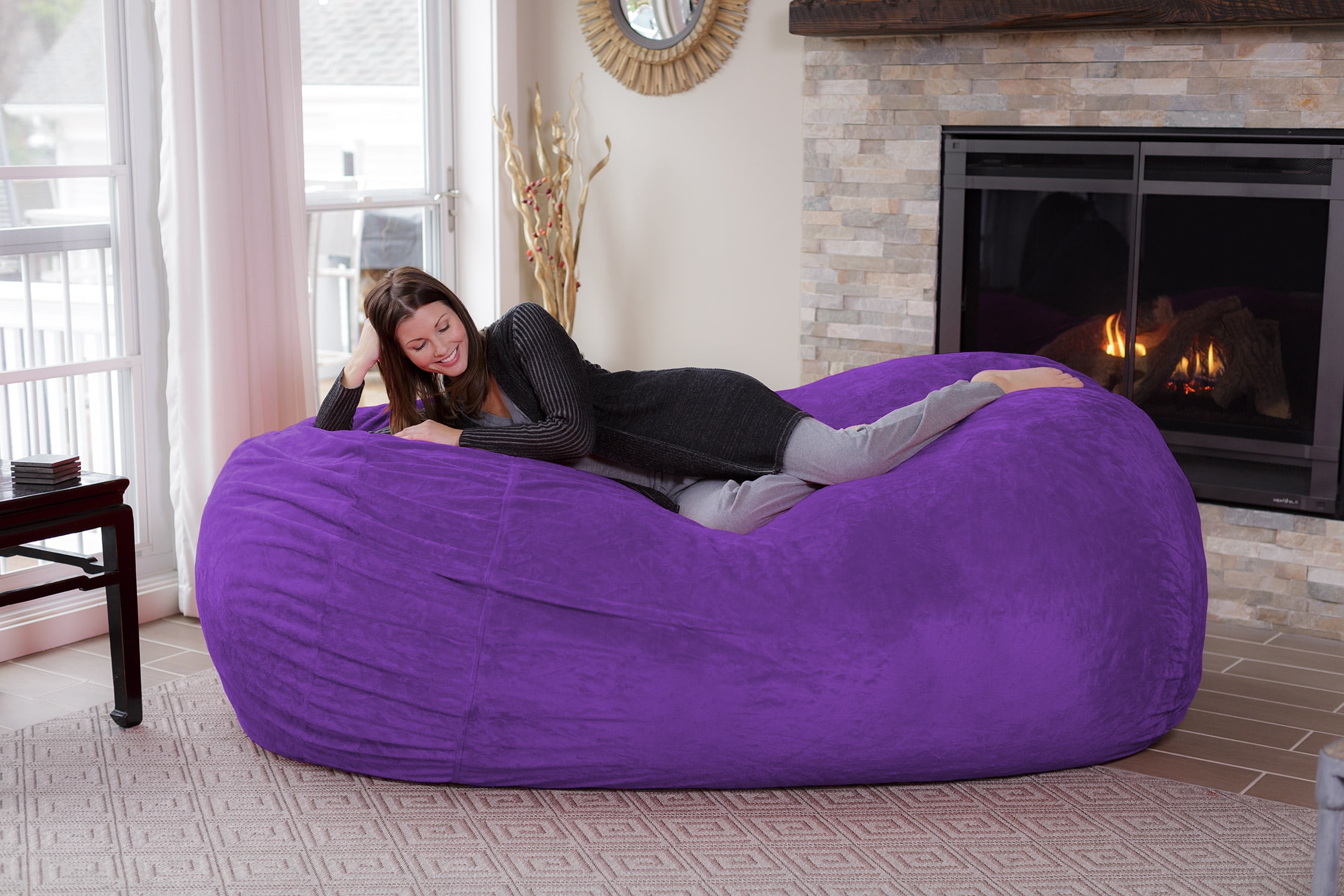 Chill Sack Bean Bag Chair, Memory Foam Lounger with Ultra Fur Cover, Kids, Adults, 7 ft, Ultra Fur Purple