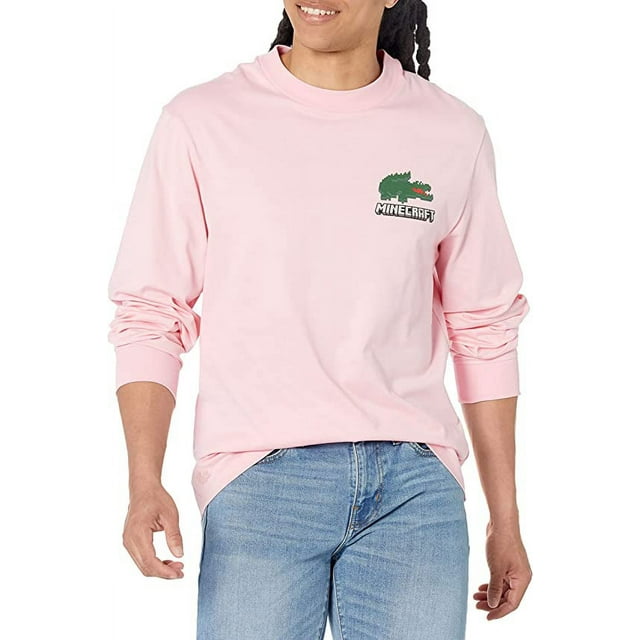 Lacoste Men’s Long Sleeve Minecraft Croc T-Shirt, Lotus Pink, Large