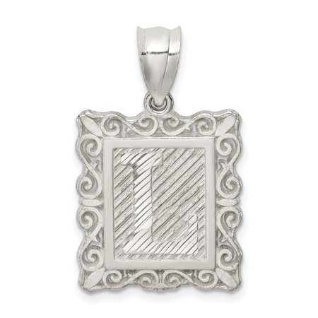 Sterling Silver Letter L Pendant Necklace with Textured Background, Scrollwork Border, Polished Finish, Ornate Initial Charm for Women or Unisex, Personalized Custom Alphabet Jewelry