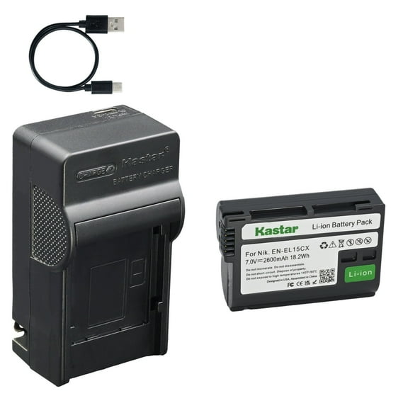 Kastar 1-Pack Battery and AC & USB-C Charger, Compatible with Nikon EN-EL15 EN-EL15a EN-EL15b EN-EL15c MH-25, Works with Z5II Z6III Z7II Z8 Z9 Zf D500 D600 D610 D750 D780 D800 D810 D850 Cameras