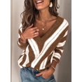 thumbnail image 5 of Pull à Manches Longues Col en V Automne pour Femmes Pull Tricoté Ample Sexy Pull Rayé Mode, 5 of 5