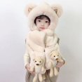 thumbnail image 3 of Gorro infantil oso tridimensional conjunto de tres piezas de invierno bebé más guantes de terciopelo niños y niñas gorro cálido bufanda integrado, 3 of 6