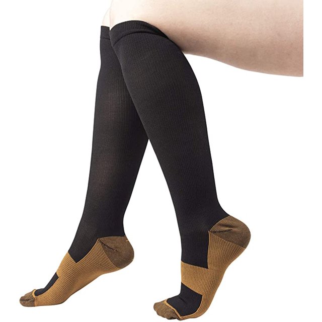 Calcetines de compresión para hombre y mujer, medias deportivas para fútbol, antifatiga, alivio del dolor, 20-30 Mmhg, color negro en unisex