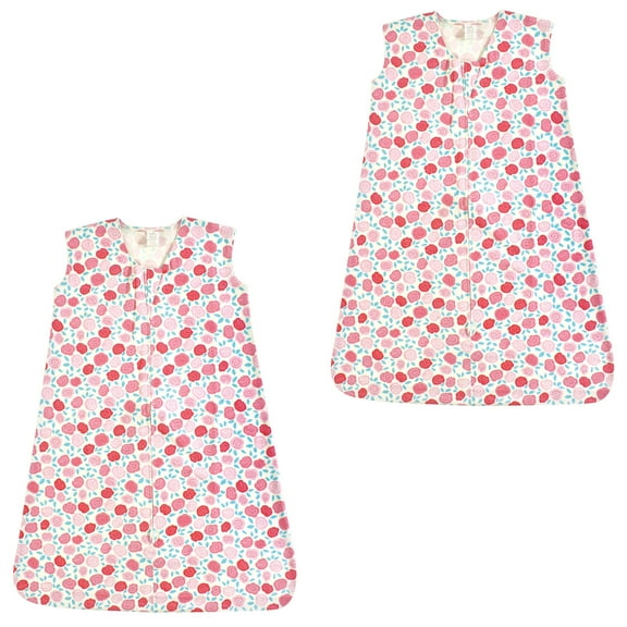 Touched by Nature Unisex Baby Organic Cotton Sleeveless Wearable Sleeping Bag, Sack, Blanket, Rosebud 2-Pack, 6-12 Months