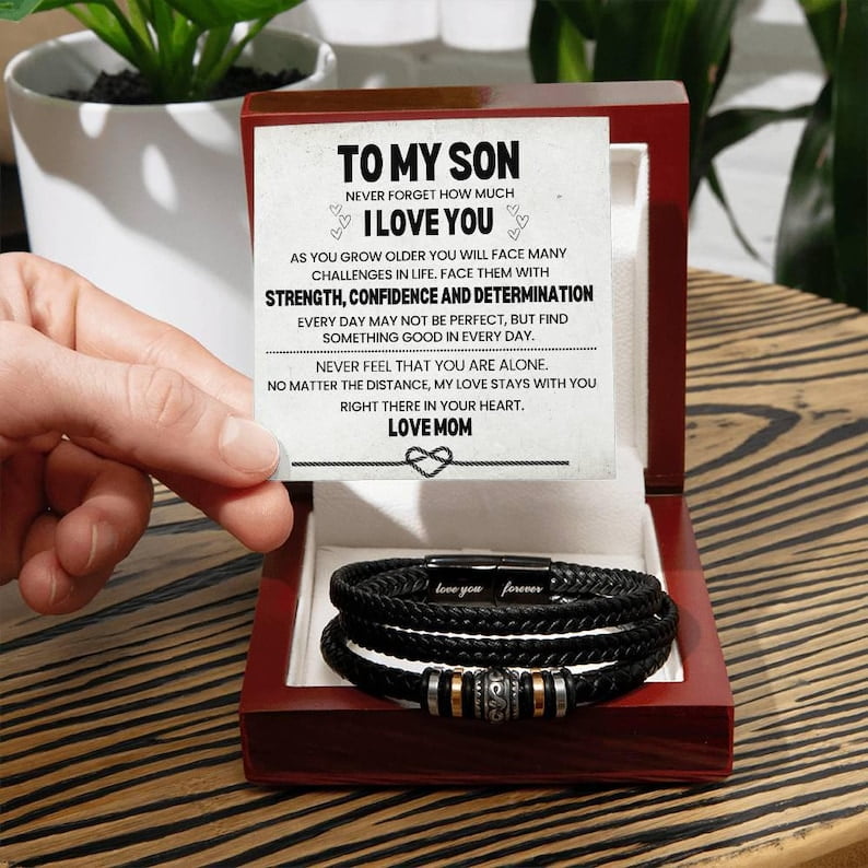 To My Son Bracelet, Son Jewelry Gift, Meaningful Son Gift, Special Gift for Son, Graduation Gift for Son, Beads Bracelet for Son, Birthday Gift Men with Message Card and LED Box