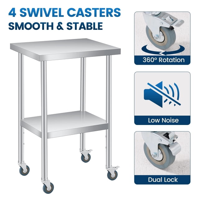 Kojooin Stainless Steel Prep and Work Table, Heavy Duty Commercial Kitchen Table with Adjustable Undershelf
