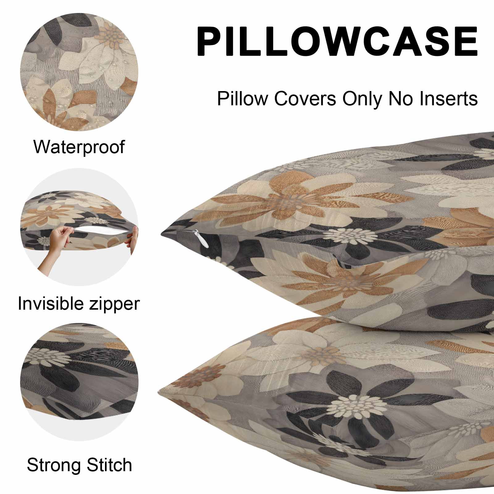 Burnt Orange Grey Outdoor Pillow Covers 16x16 Inch Throw Pillow Covers Set of 2 Waterproof Decorative Pillow Cases Retro Spring Floral Botanical Cushion Covers for Patio Furniture Garden Couch Sofa