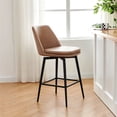 thumbnail image 2 of CHITA 27 inch Counter Height Swivel Bar Stools Low Back Set of 3, Metal Base, Faux Leather in Saddle Brown, 2 of 9