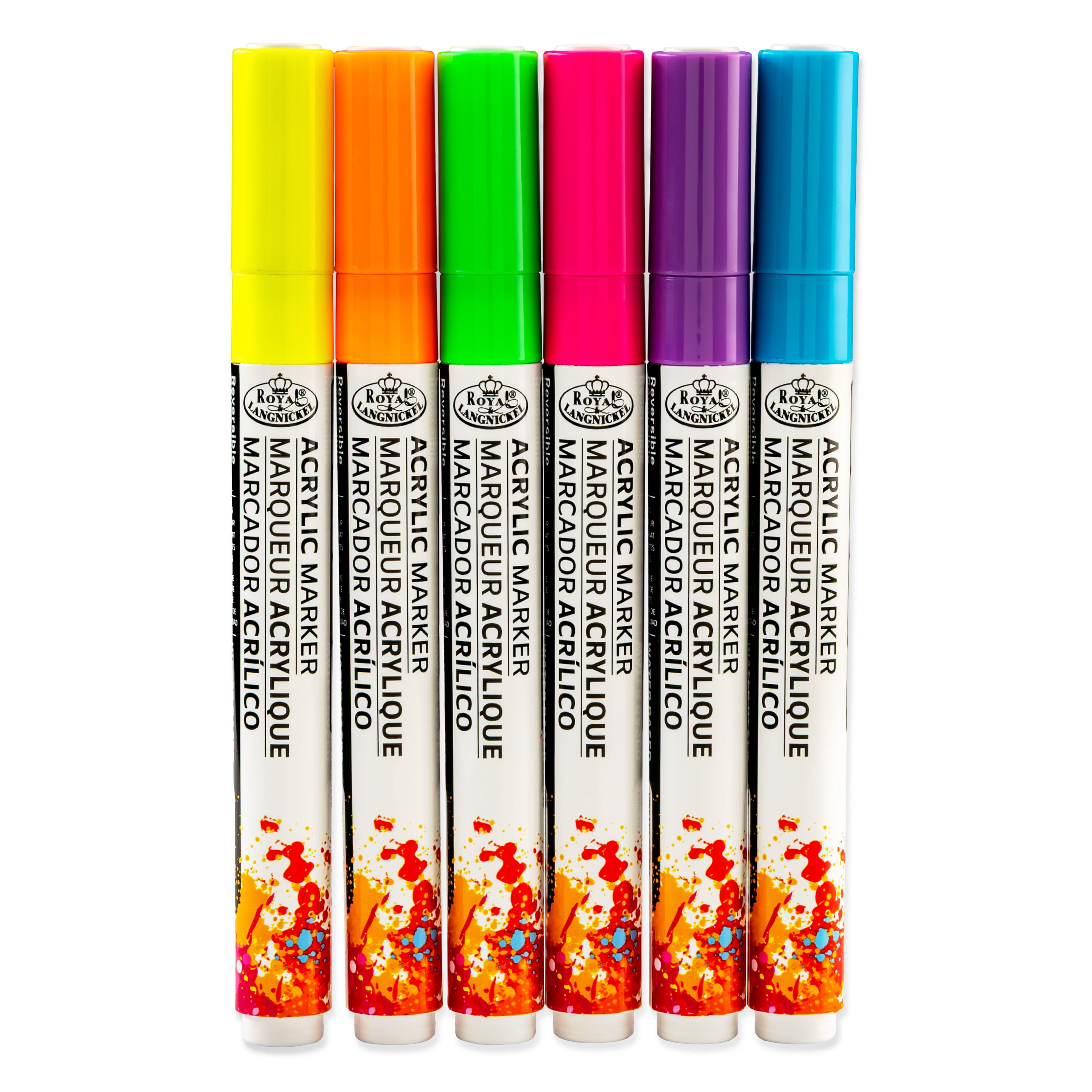 Royal & Langnickel 6 Piece Acrylic 2.0 mm Reversible Tip Neon Markers