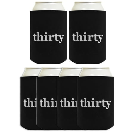 

ThisWear 30th Birthday Gifts for All Thirty Party Favor 6 Pack Can Coolie Drink Coolers Coolies Black