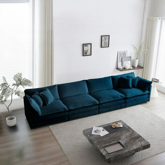Free Combination Modular Sofa|4 Seater Blue Chenille|Premium Comfort