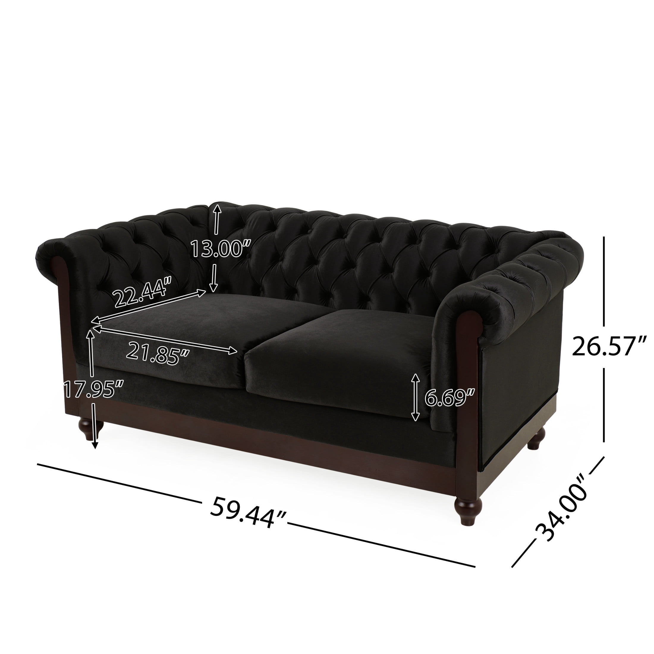 Chesterfield Velvet Tufted Love Seat with Pine Frame, Black