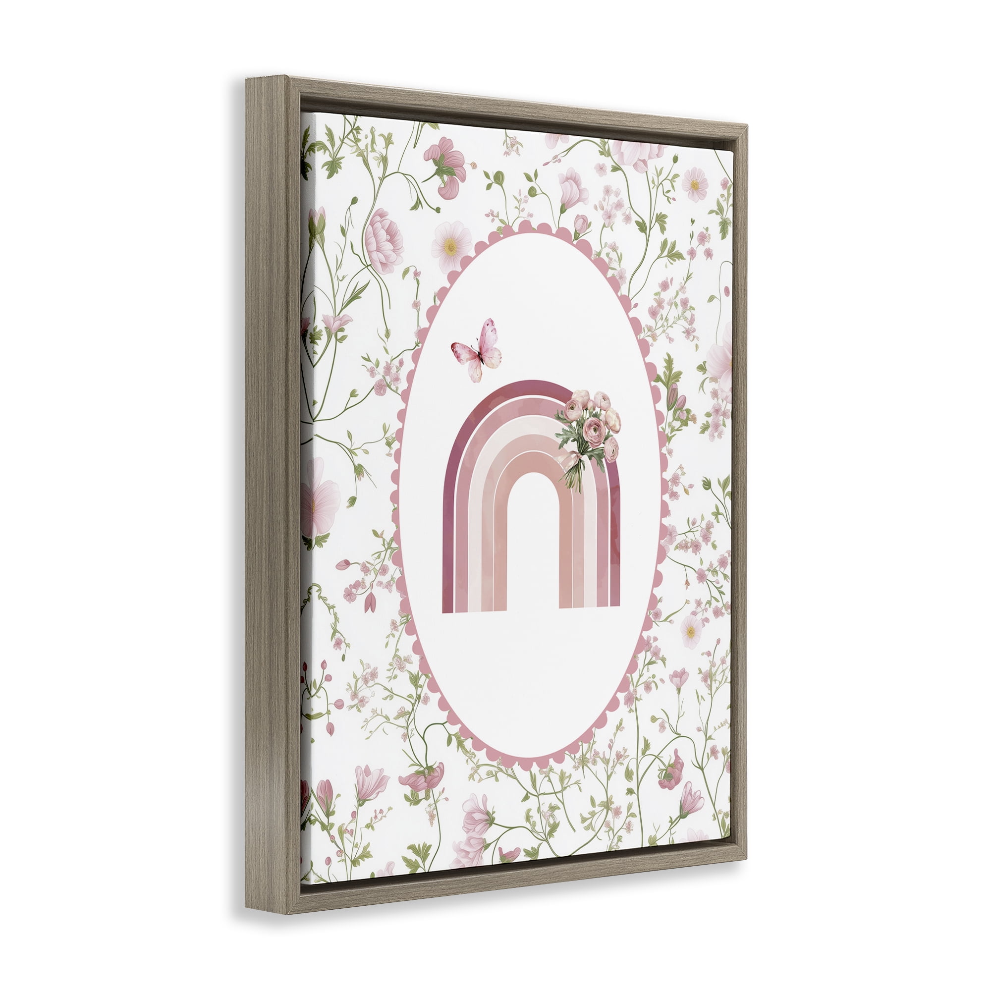 Delicate Florals & Rainbow Brown Framed Floater Canvas Wall Art, design by Christine Simpson Art