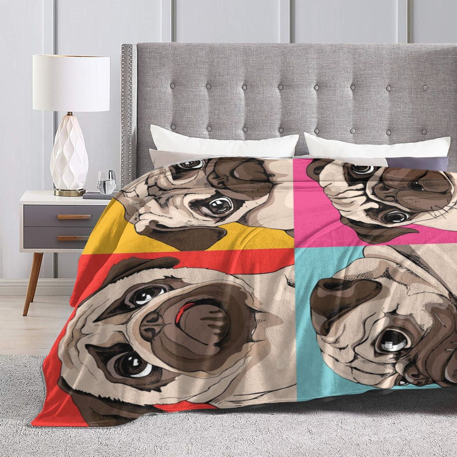Wijzvio Pug Dog Throw Blanket Soft Fuzzy Fleece Blanket For Couch Bed Living Room Decoration 50"X40"