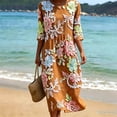 thumbnail image 7 of VBVC Women's and Women's Plus 3/4 Sleeve Midi Dress, Summer Casual Crew Neck Dress For Women, Ladies' Loose Fit Floral Dress with Pockets,Orange,S-5XL, 7 of 7