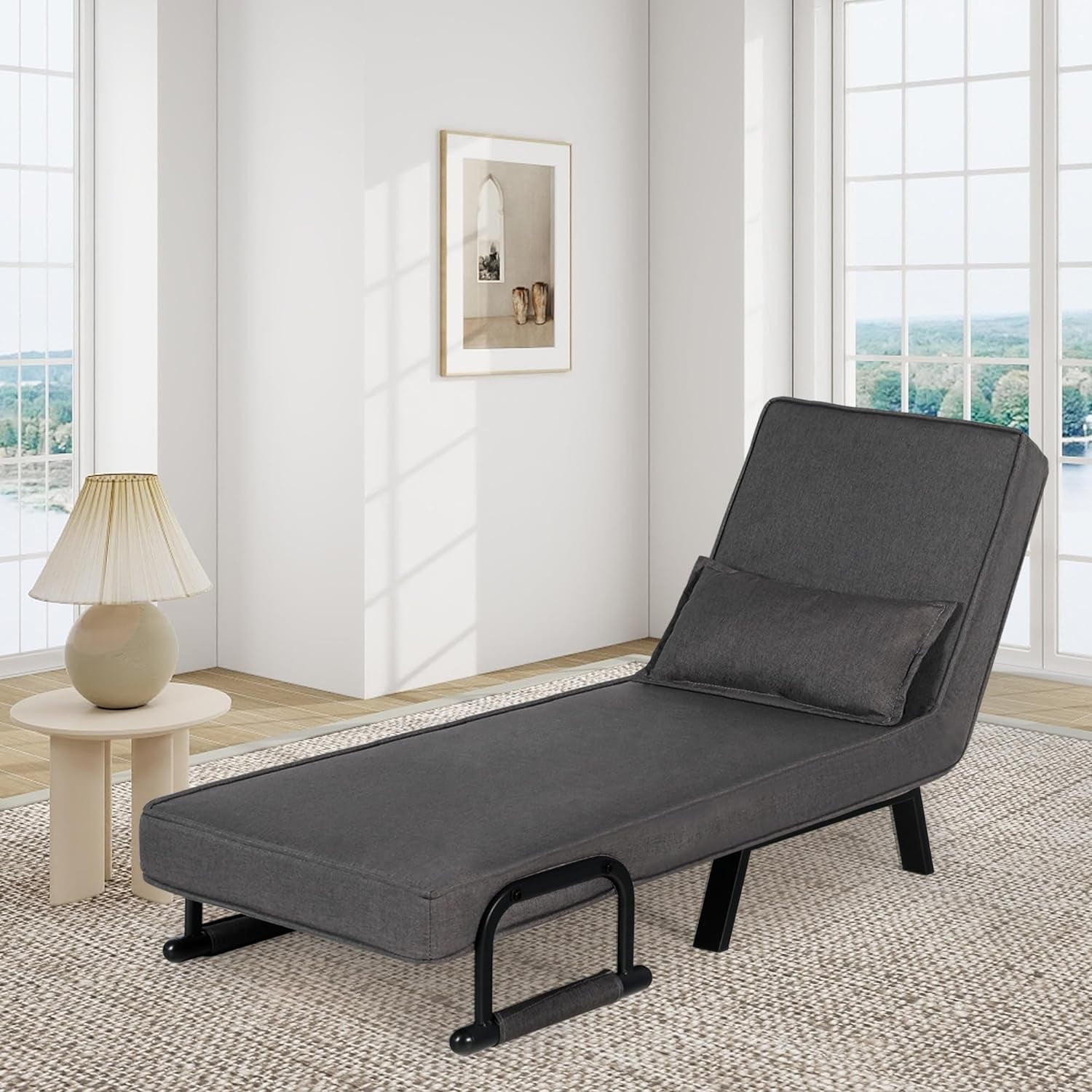 MIDODO Sleeper Chair Bed, 5 in 1  Convertible Sofa Bed with 5-Position Adjustable Backrest & Pillow Floor Single Futon Chairs