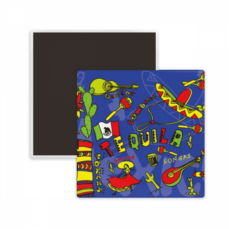 

Sombrero Guitar Chili Mexico Elment Square Ceracs Fridge Magnet Keepsake Memento