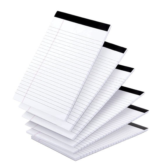 sixwipe 6Pcs Legal Pads 8*5inch, White Writing Pads, Micro Perforated Pages with Sturdy Back, 50 Sheets Per Pad, Multi-Pack Notepads for Office & Professional Supplies