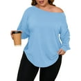 thumbnail image 5 of Plus Size Women Solid Color Long Sleeved Off Shoulder Casual Irregular Hem Shirt Tops, 5 of 6