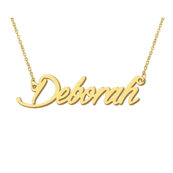 HUAN XUN 18k Gold Plated Deborah Name Necklace Stainless Steel Nameplate Necklaces for Womens Mens Mother Day Christmas Jewelry Gift