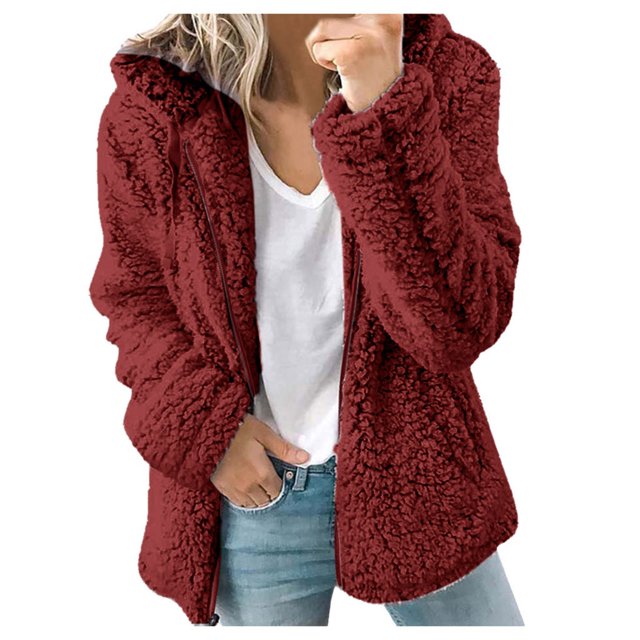 2DXuixsh Vestes pour Femmes Mode Manteau Chaud pour Dames Veste d'Hiver Col Rond Solide Longue Vêtement d'Extérieur Chaud Coupe-Vent d'Hiver Décontracté Mode Vestes Rouge Taille TG