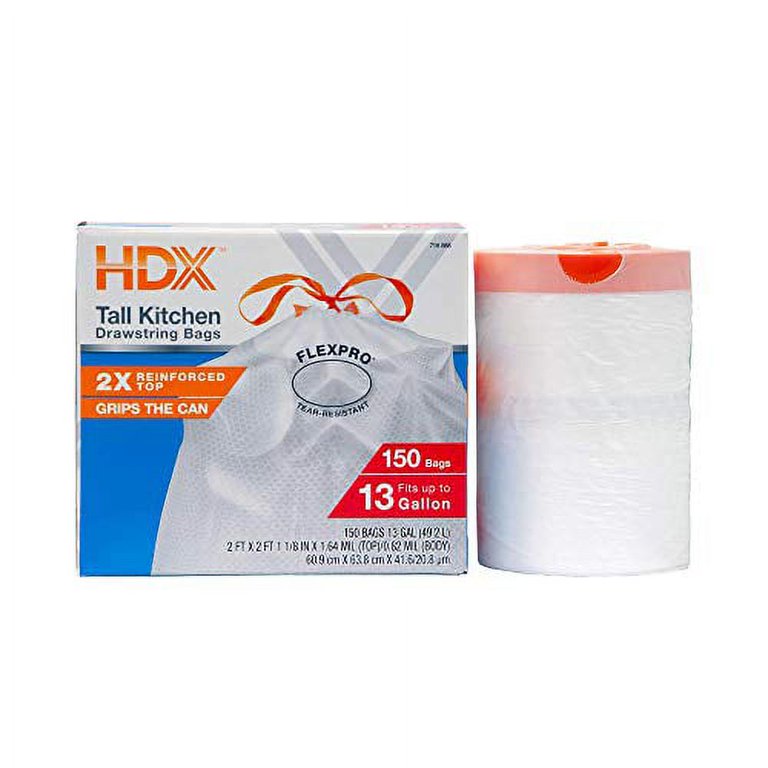 HDX FlexPro 13 Gallon Reinforced Top Drawstring Kitchen Trash Bags