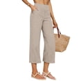 thumbnail image 5 of QATAINLAV Linen Capri Pants for Women Loose Wide Leg Capris Pant Summer Boho Dressy Casual Elastic Waist Beach Trousers with Pockets Beige S, 5 of 8