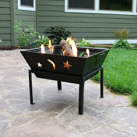 Sunnydaze 22 Inch Outdoor Square Stars And Moons Fire Pit With