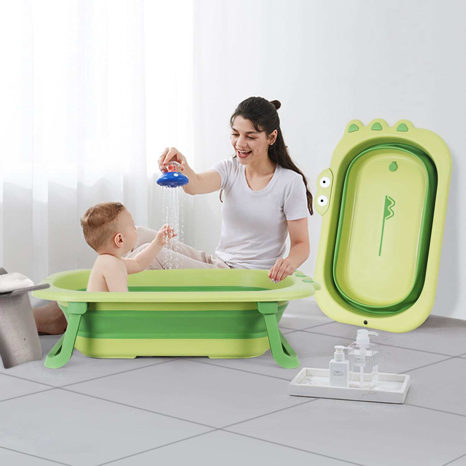 Pink Infant Folding Bathtub Portable Collapsible Nonslip Space-Saving Baby Care Washbasin Wash Basin Tub Children Infant Shower Accessory 