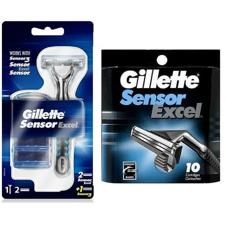 Gillette Sensor Excel Razor w/ 3 Cartridges + Gillette Sensor Excel 10 Ct. Refill (Gillette Sensor Excel Blades Best Price)