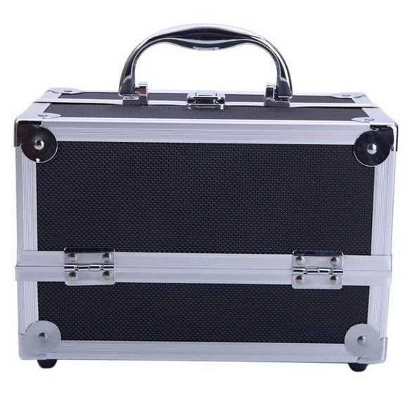 Aluminum Makeup Train Case Jewelry Box Cosmetic Organizer with Mirror 9"x6"x6" Black