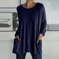 thumbnail image 4 of Fall Shirts for Women 2025 Solid Color Loose Fit Crewneck Long Shirt with Pockets Long Sleeve Shirts for Women, 4 of 6