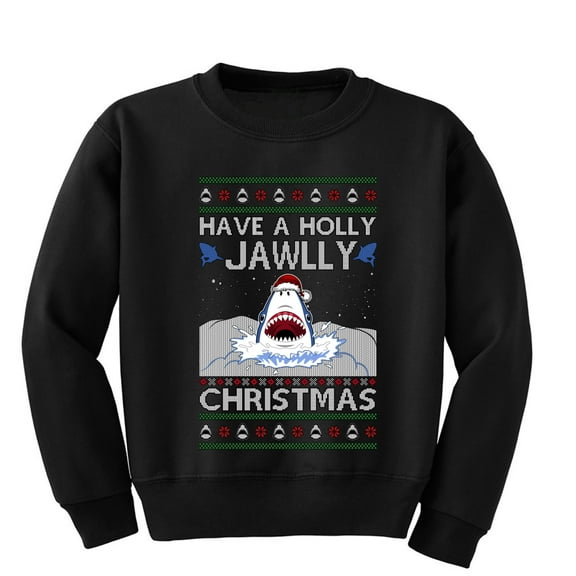 Wild Bobby Have a Holly Jawlly Christmas, Cute Shark Christmas Sweater | Holiday Unisex Boys Girls Crewneck Graphic Sweatshirt