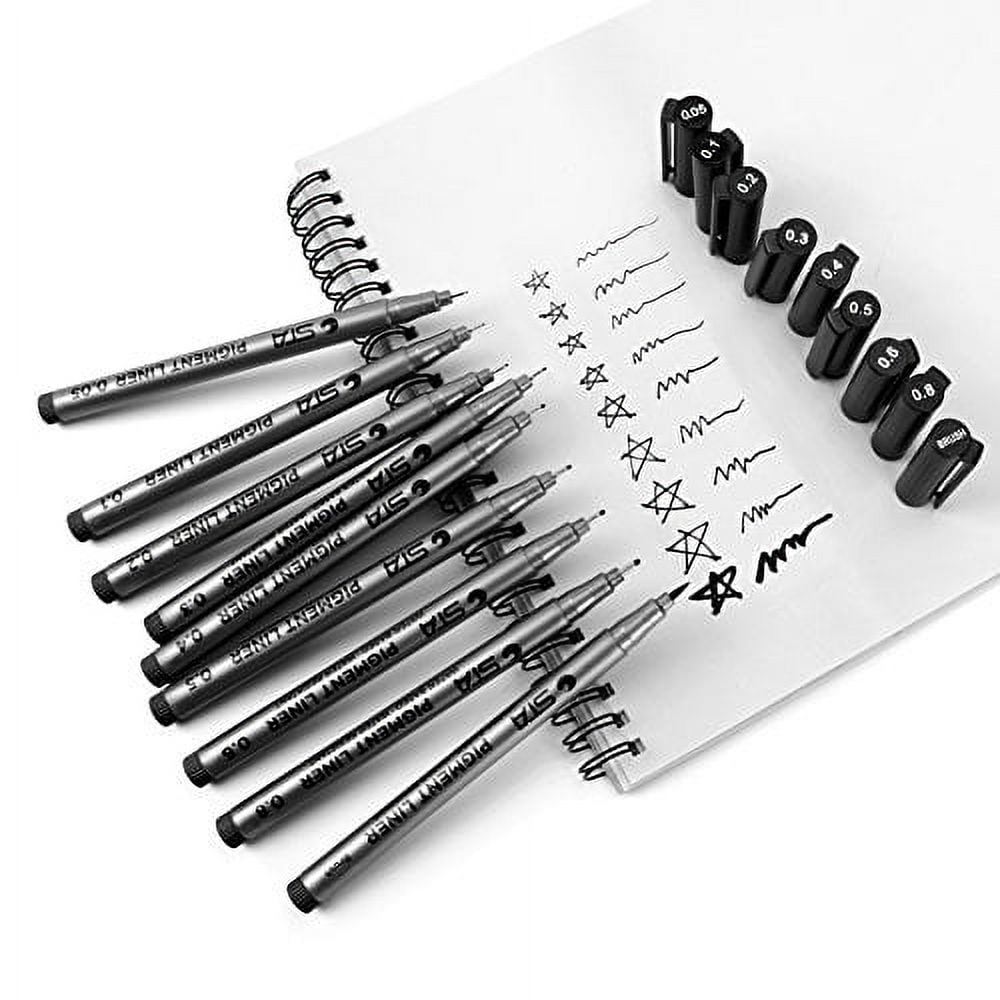 WRITECH Liquid Fineliner Pens Black Precision Multiliner Micro Pen 9 Pack, Quick Dry Waterproof Pigment Ink Drawing Pen for Journaling Planning Hand