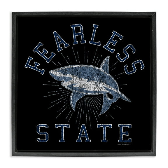 Stupell Industries Fearless State Shark Animals Painting Black Floater Framed Canvas Art Print Wall Art, 18 x 18