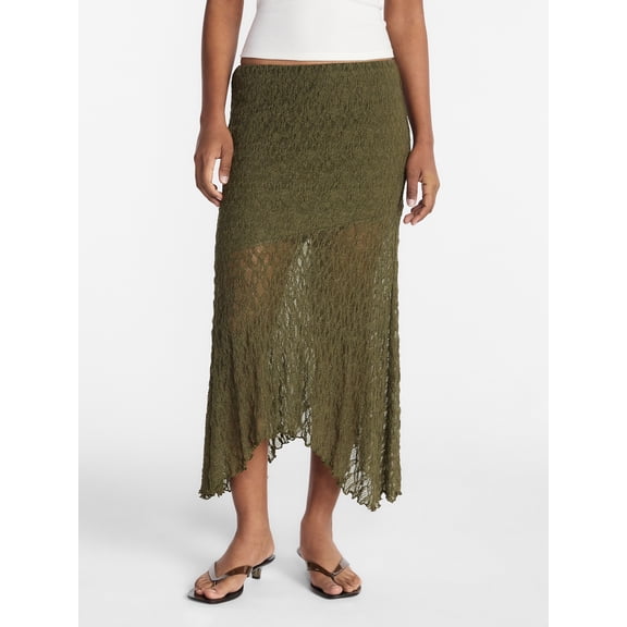 No Boundaries Asymmetrical Lace Midi Skirt, Women's XXS-XXL