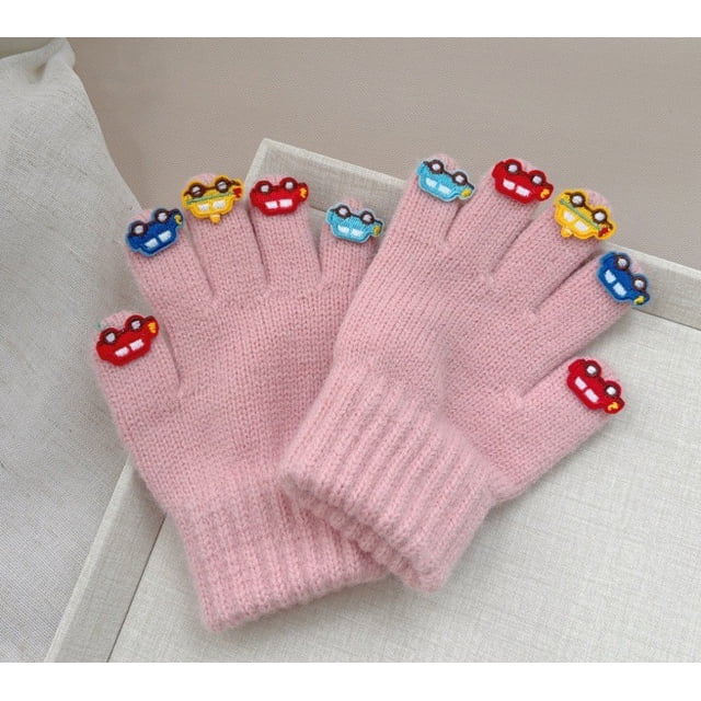 Guantes cálidos y cómodos para niños con cinco dedos pegatinas coche personalidad bebé guantes Otoño e Invierno niños y niñas Dedo de punto mano